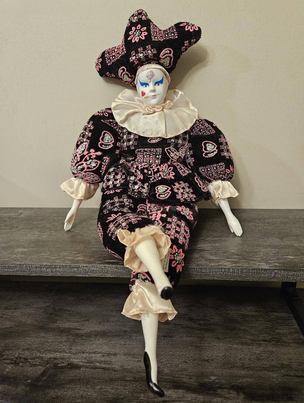 Vintage Sugar Loaf Harlequin Jester Doll 18" Circus Shelf Sitter Clown Figure